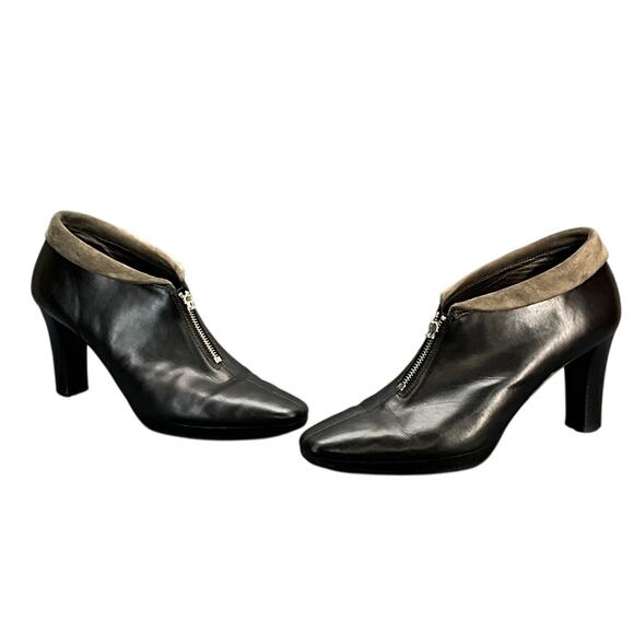 Brighton Stacey Black Leather Heel Front Zip Ankle Bootie Women 8.5 - Picture 2 of 8